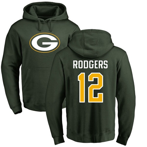 Men Green Bay Packers Green #12 Rodgers Aaron Name And Number Logo Nike NFL Pullover Hoodie Sweatshirts